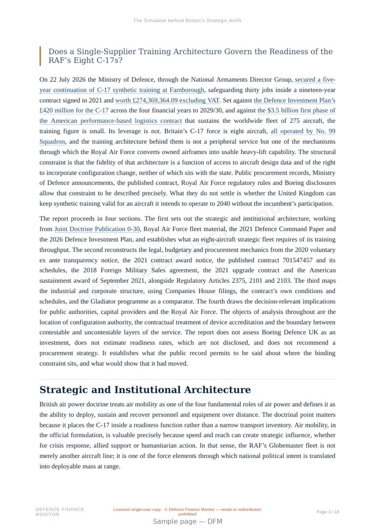 Sample page from “The Simulator behind Britain’s Strategic Airlift” — 19-page report