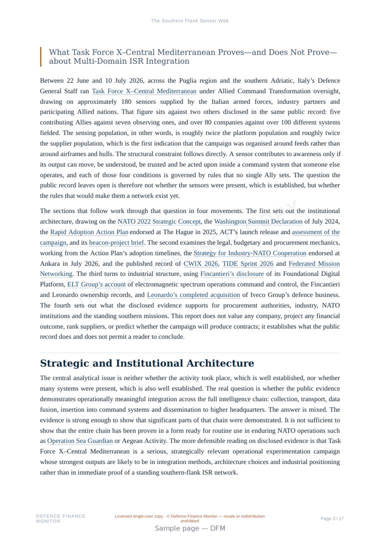 Sample page from “The Southern Flank Sensor Web” — 18-page report
