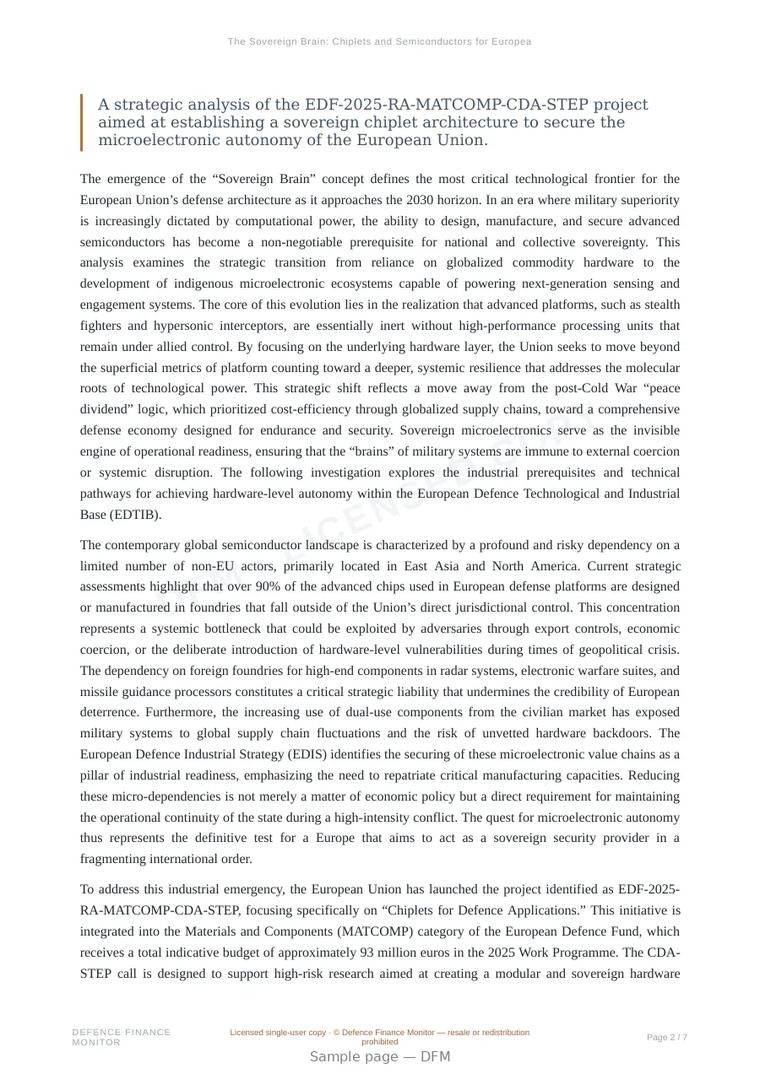 Sample page from “The Sovereign Brain: Chiplets and Semiconductors for European Defense” — 8-page report