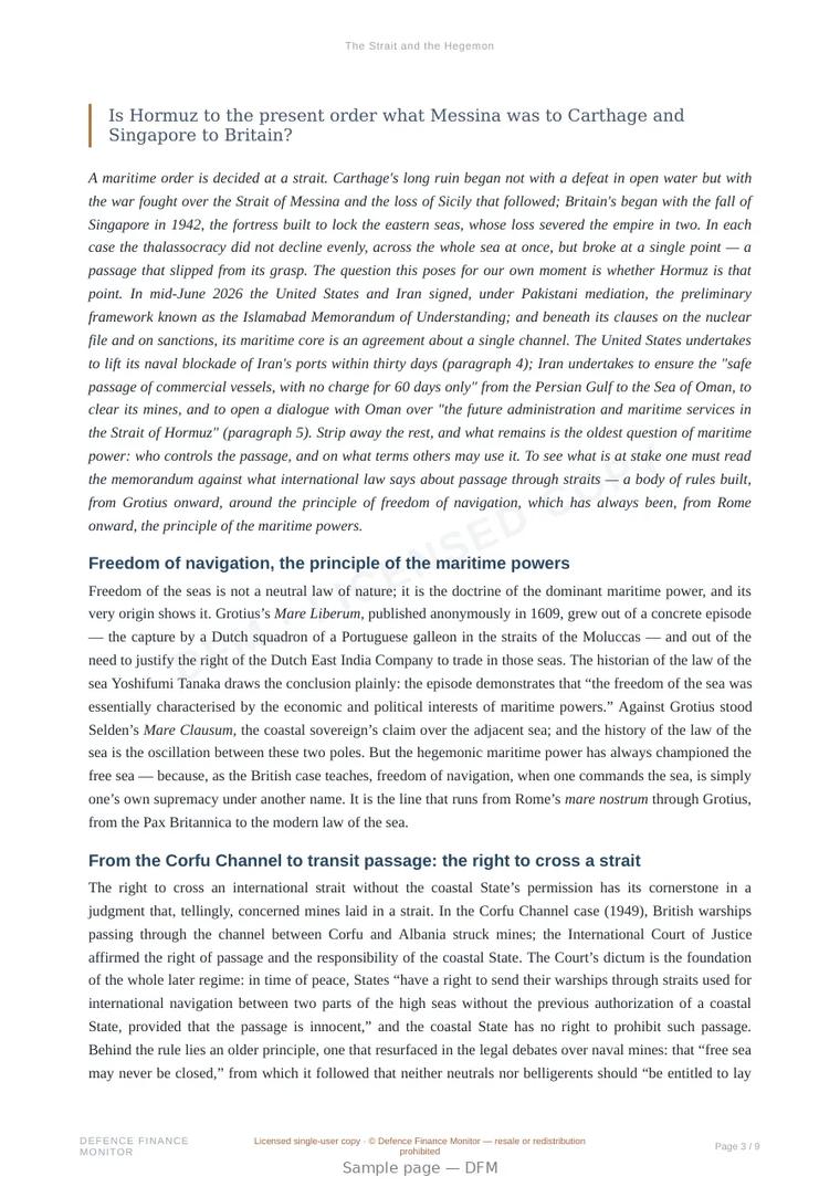 Sample page from “The Strait and the Hegemon” — 10-page report