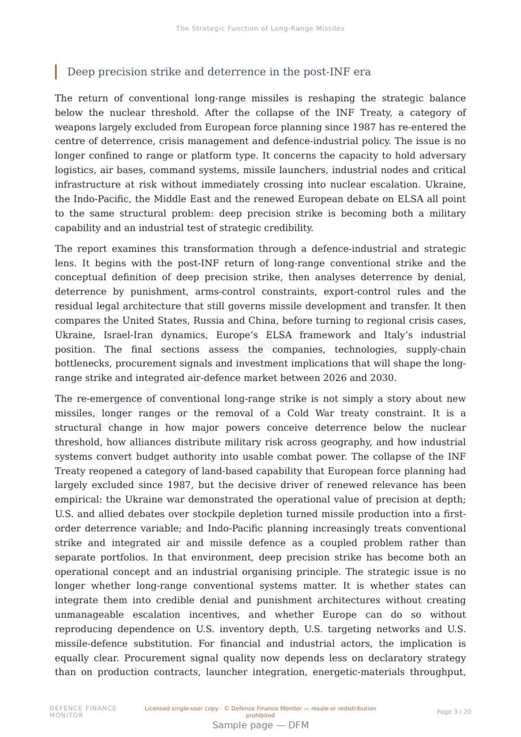 Sample page from “The Strategic Function of Long-Range Missiles” — 21-page report