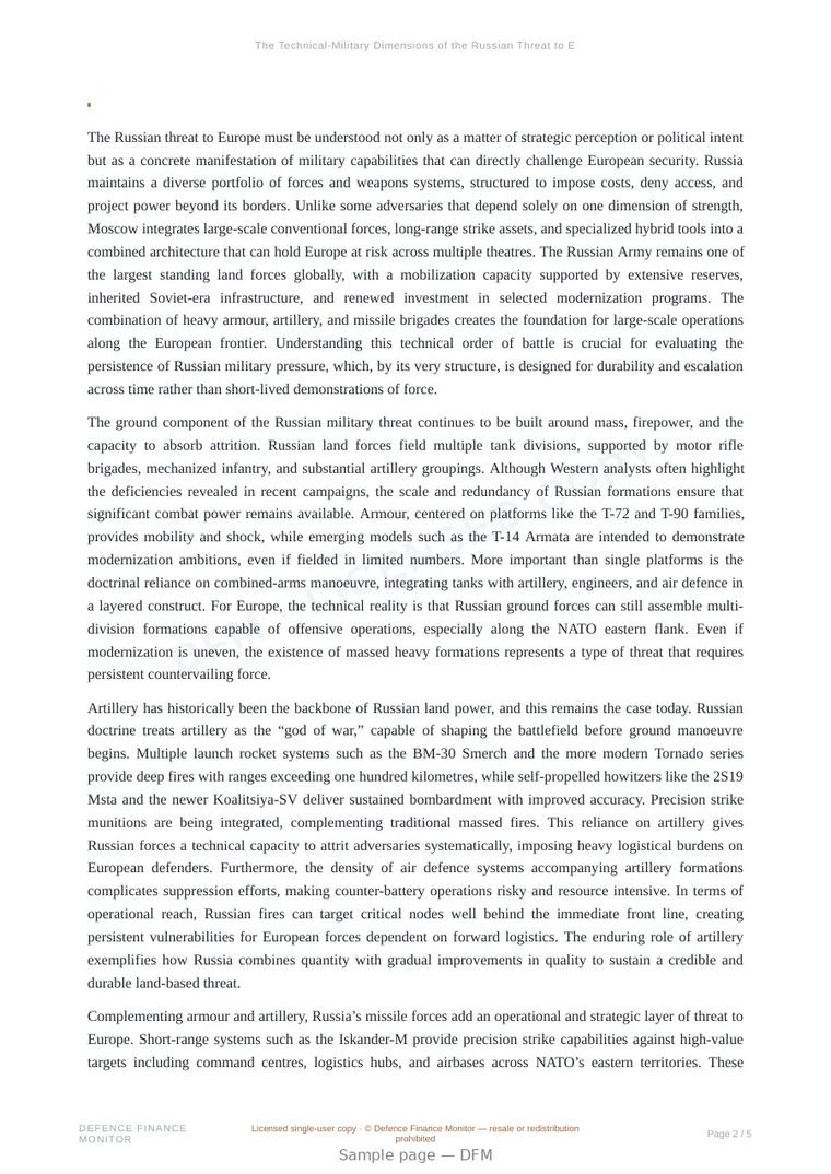 Sample page from “The Technical-Military Dimensions of the Russian Threat to Europe” — 6-page report