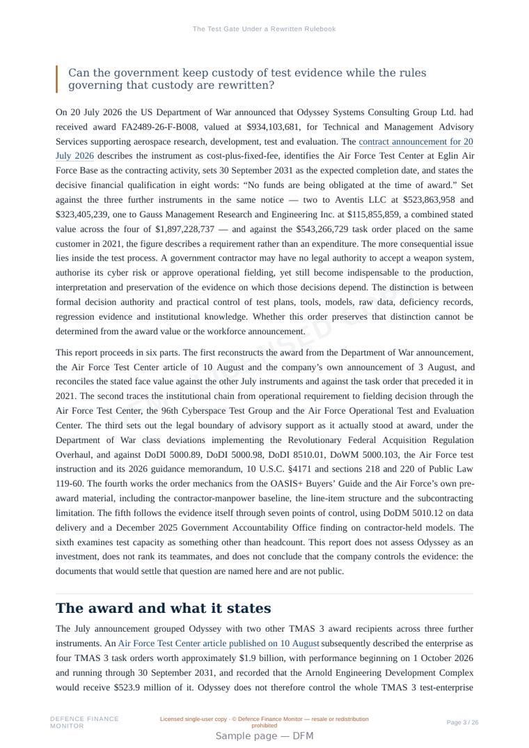Sample page from “The Test Gate Under a Rewritten Rulebook” — 27-page report