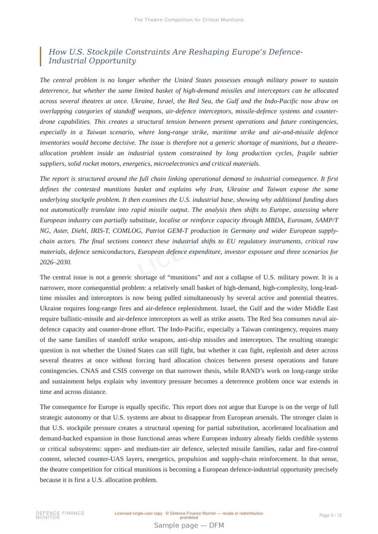 Sample page from “The Theatre Competition for Critical Munitions” — 13-page report