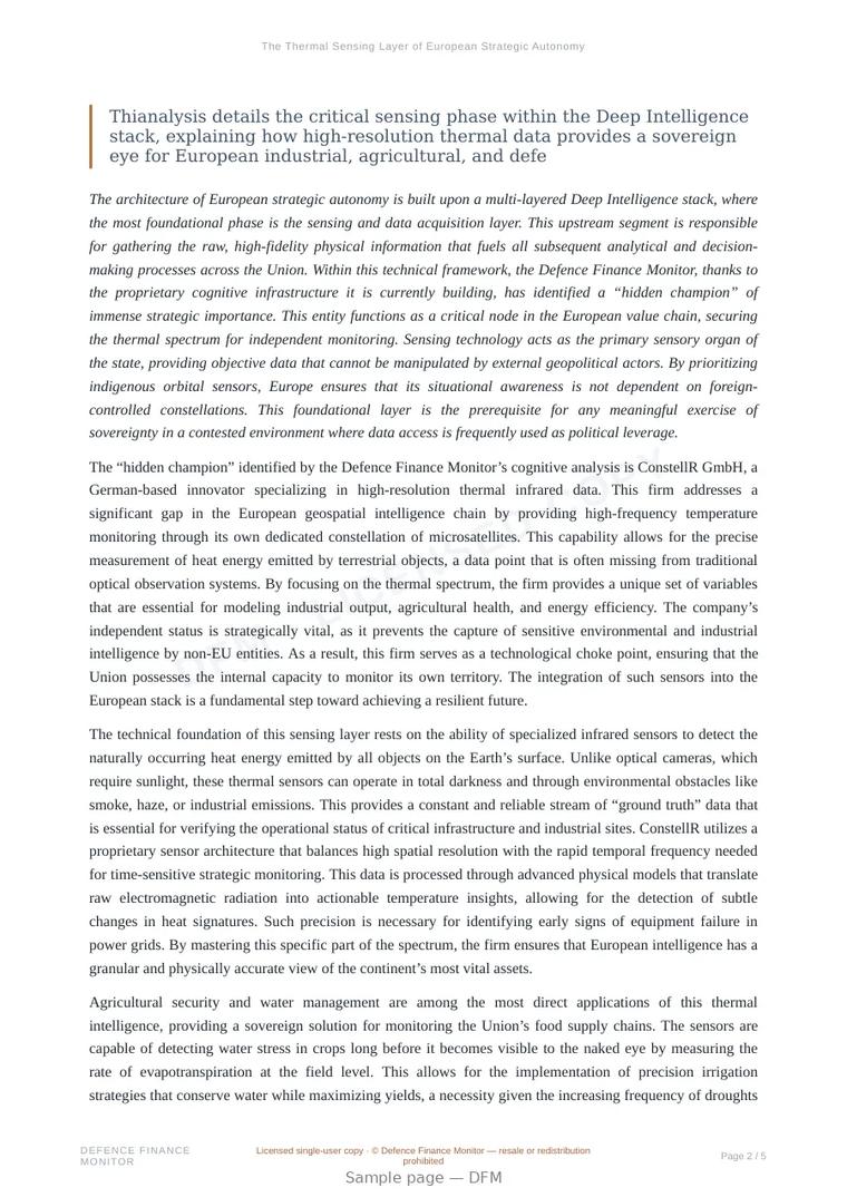 Sample page from “The Thermal Sensing Layer of European Strategic Autonomy” — 6-page report