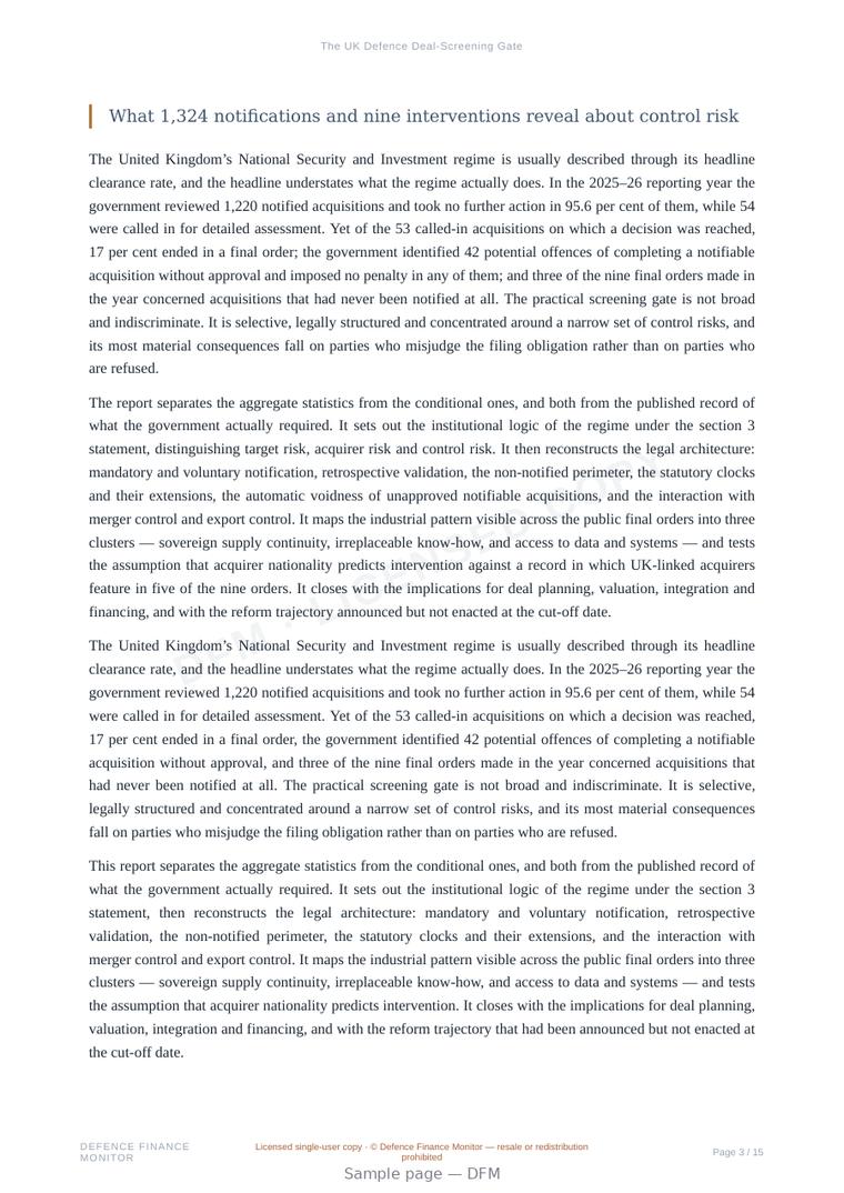 Sample page from “The UK Defence Deal-Screening Gate” — 16-page report
