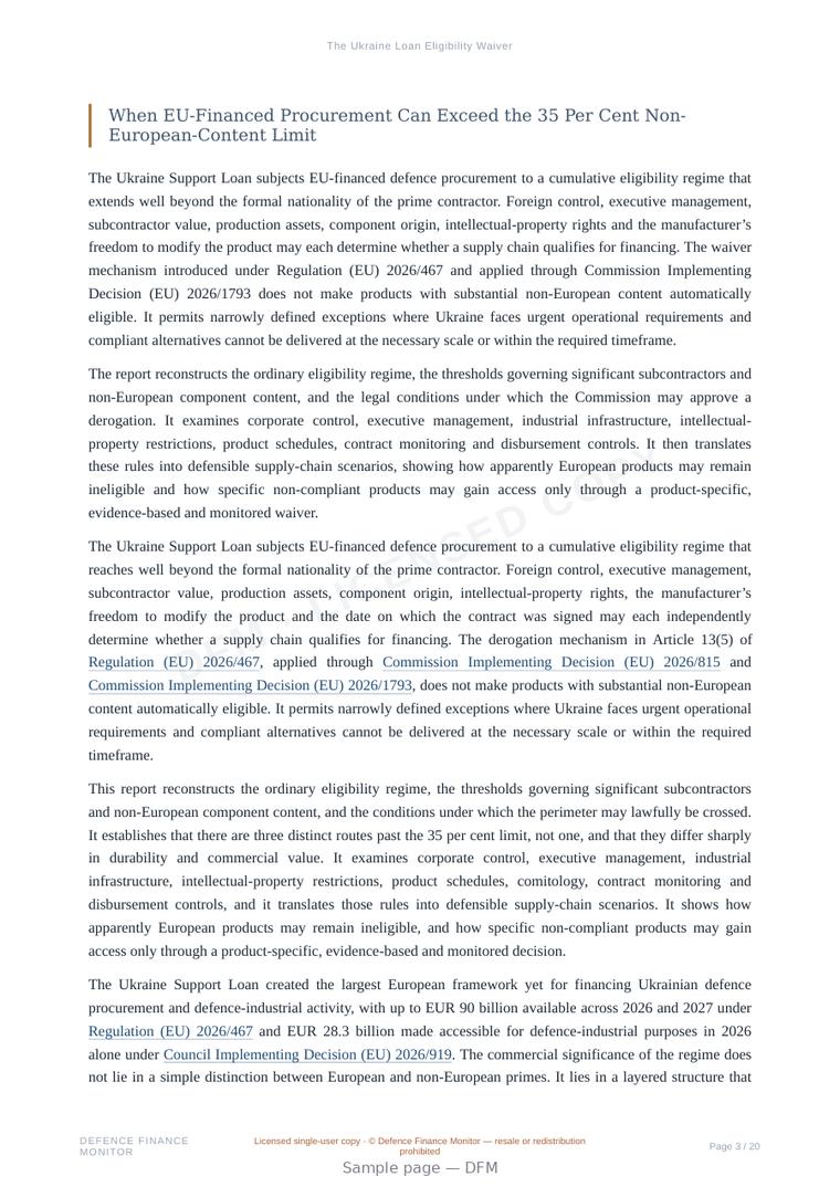 Sample page from “The Ukraine Loan Eligibility Waiver” — 21-page report
