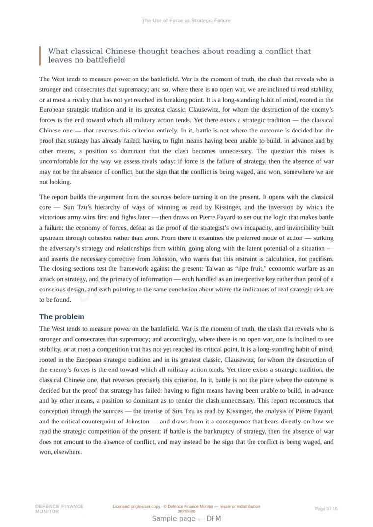 Sample page from “The Use of Force as Strategic Failure” — 11-page report
