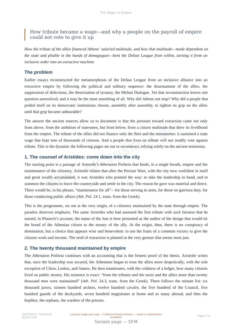Sample page from “The Wages of Empire” — 9-page report
