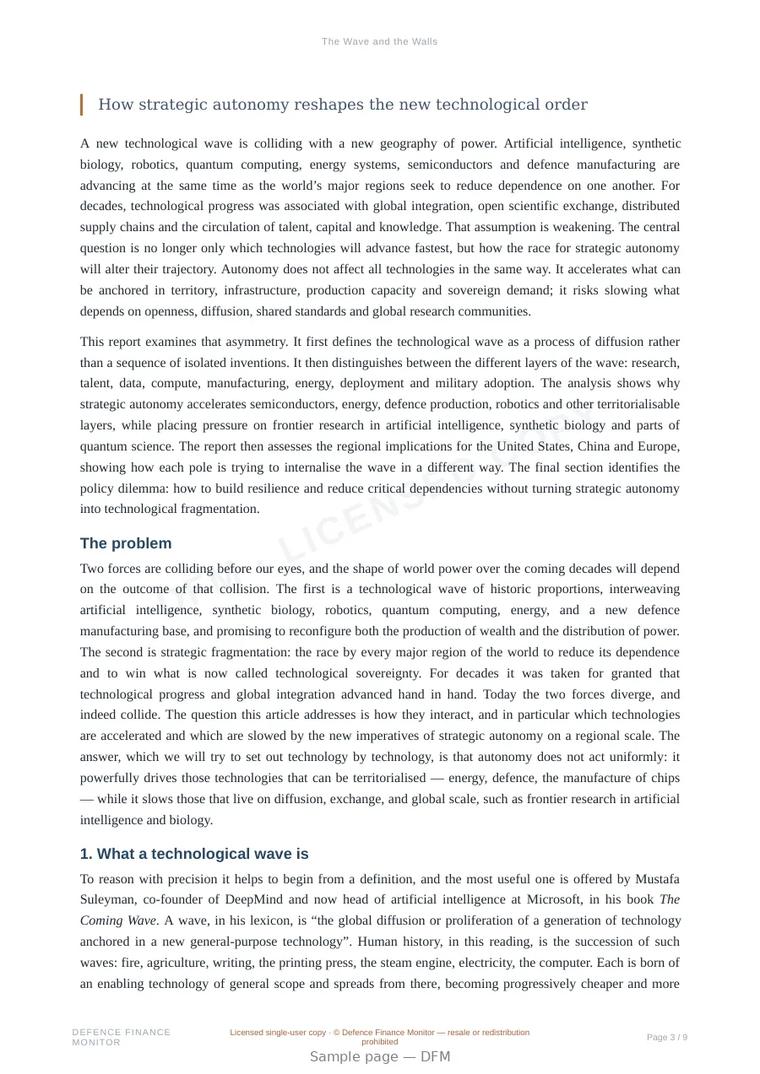 Sample page from “The Wave and the Walls” — 10-page report