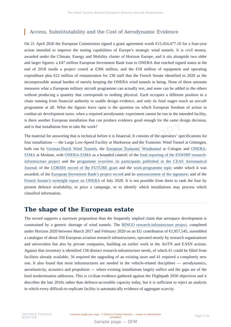 Sample page from “The Wind Tunnels Behind European Defence Aircraft Development” — 24-page report