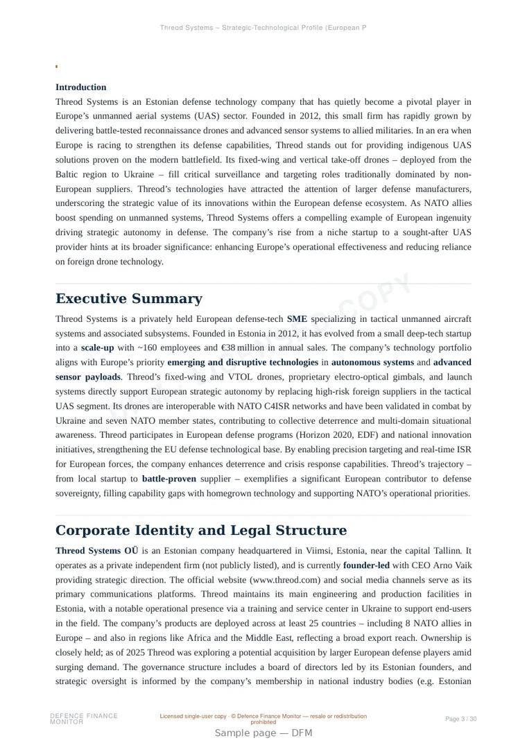 Sample page from “Threod Systems – Strategic-Technological Profile (European Perspective)” — 31-page report