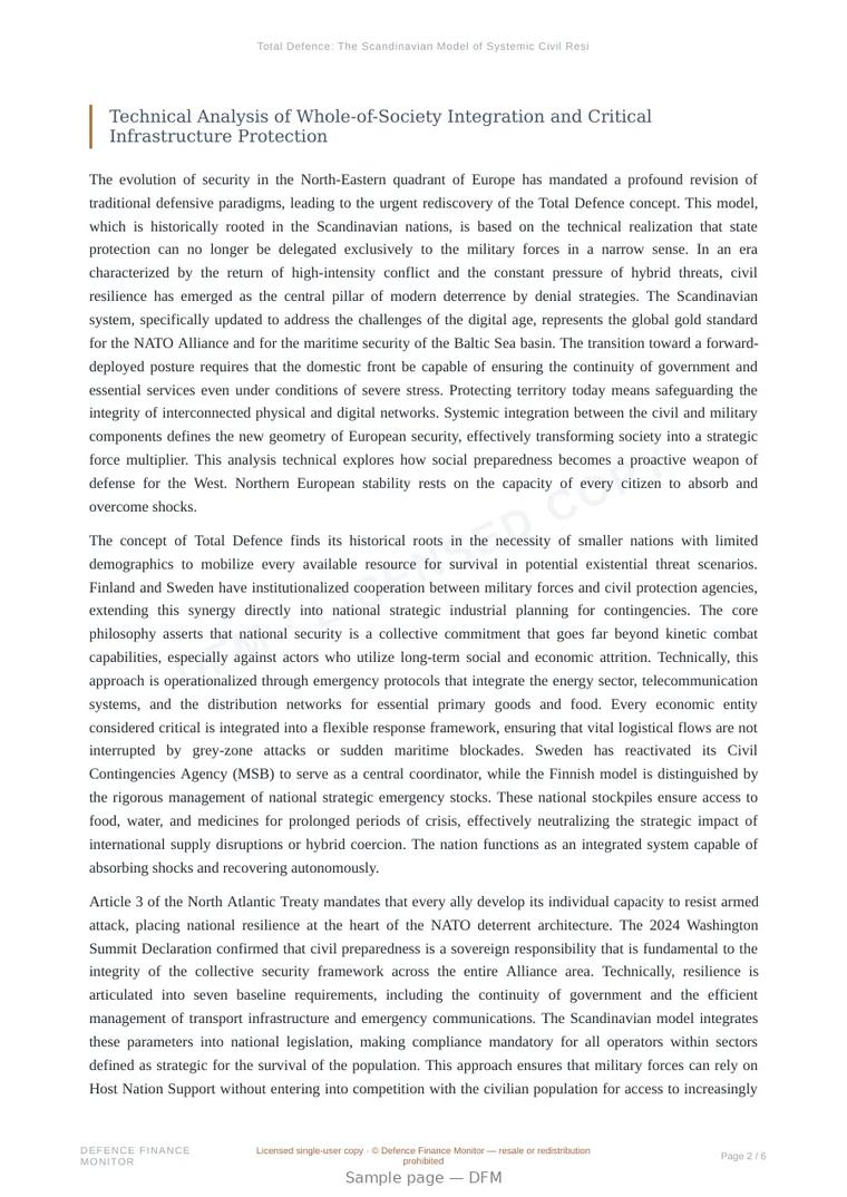 Sample page from “Total Defence: The Scandinavian Model of Systemic Civil Resilience” — 7-page report