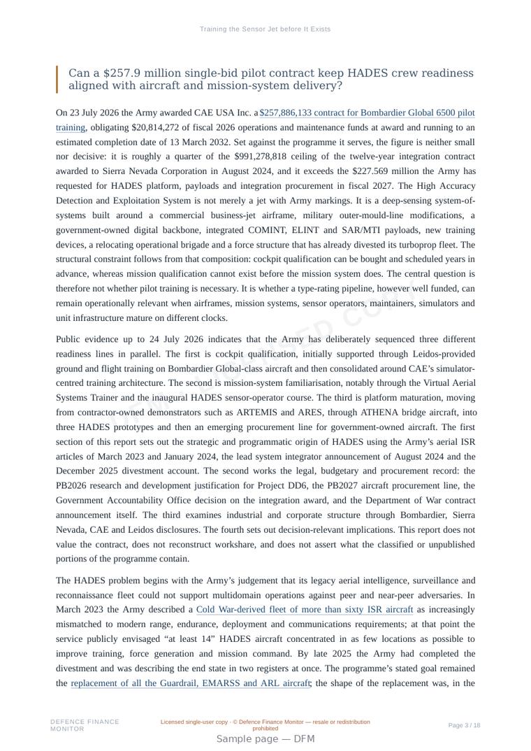 Sample page from “Training the Sensor Jet before It Exists” — 19-page report