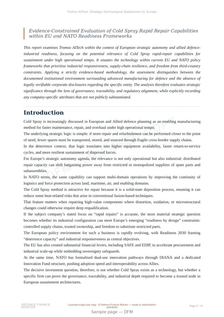 Sample page from “Tromso AITech: Strategic-Technological Assessment for European Strategic Autonomy” — 14-page report