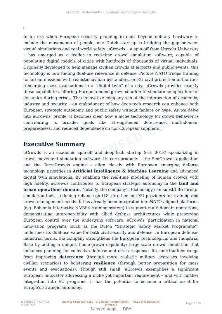 Sample page from “uCrowds (Netherlands) – Strategic Technological Analysis” — 37-page report