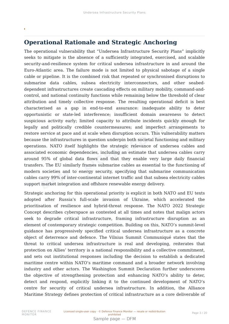 Sample page from “Undersea Infrastructure Security Plans” — 21-page report