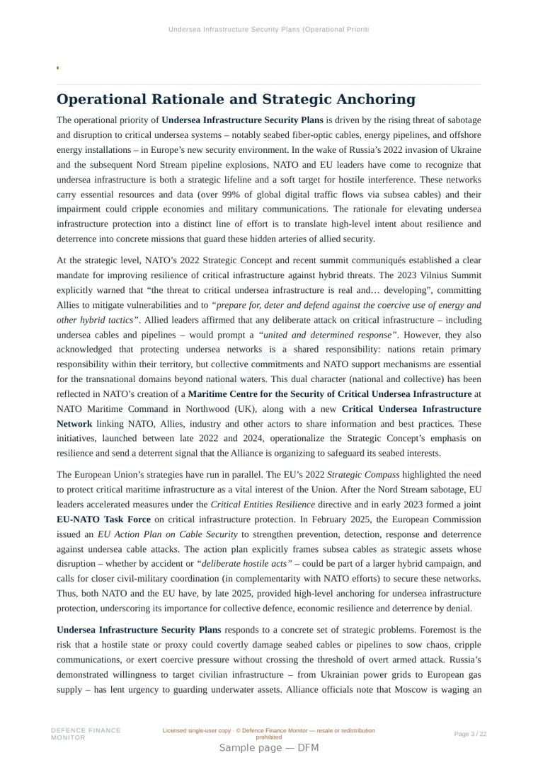 Sample page from “Undersea Infrastructure Security Plans (Operational Priorities)” — 23-page report