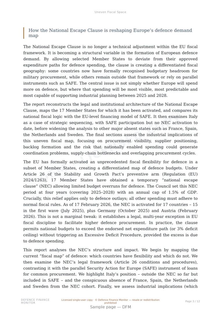 Sample page from “Uneven Fiscal Space” — 13-page report