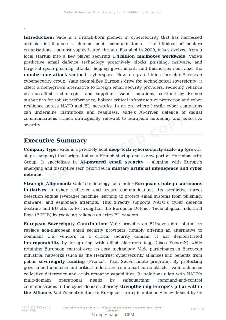 Sample page from “Vade: AI-Powered Email Security and Anti-Phishing Protection” — 36-page report