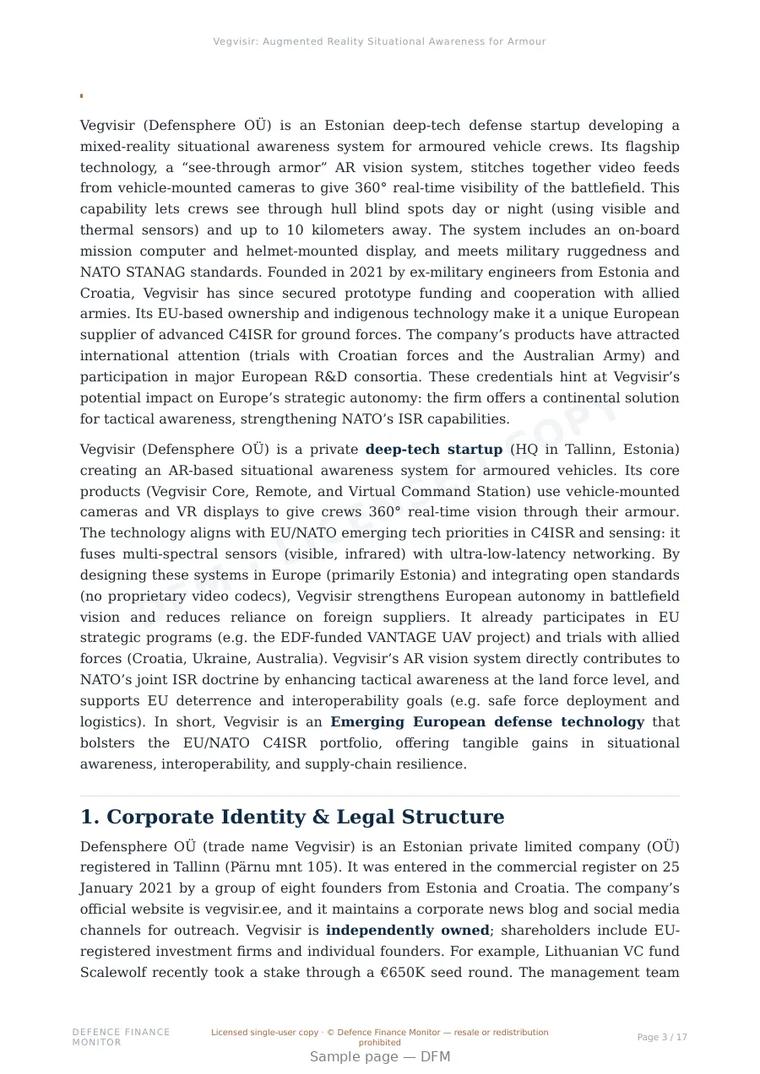 Sample page from “Vegvisir: Augmented Reality Situational Awareness for Armoured Vehicles” — 18-page report
