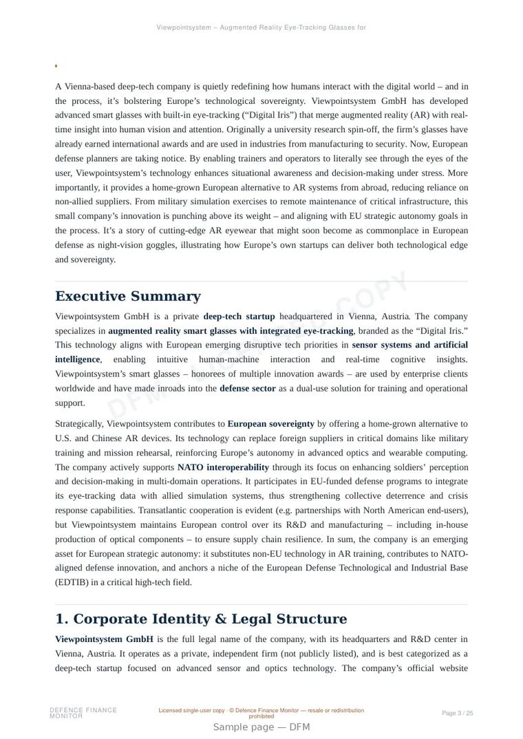 Sample page from “Viewpointsystem – Augmented Reality Eye-Tracking Glasses for Training & Enhanced Perception” — 26-page report