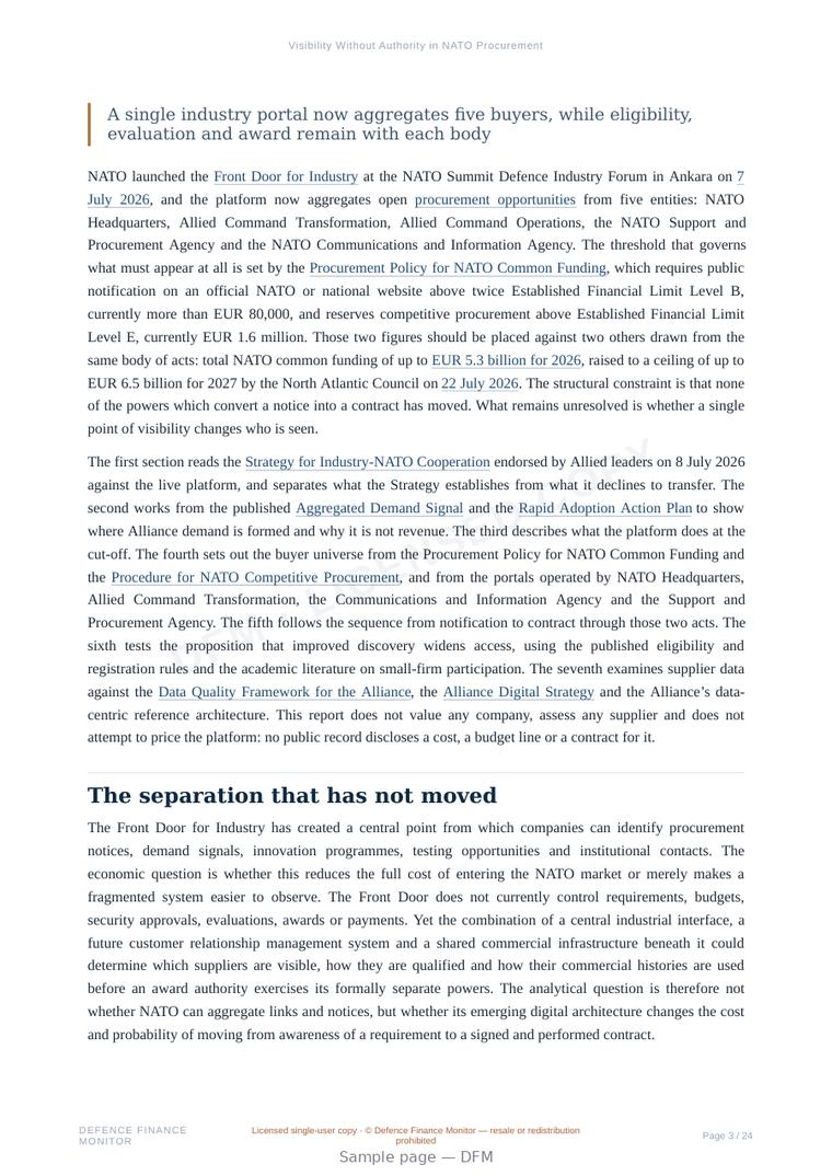 Sample page from “Visibility Without Authority in NATO Procurement” — 25-page report