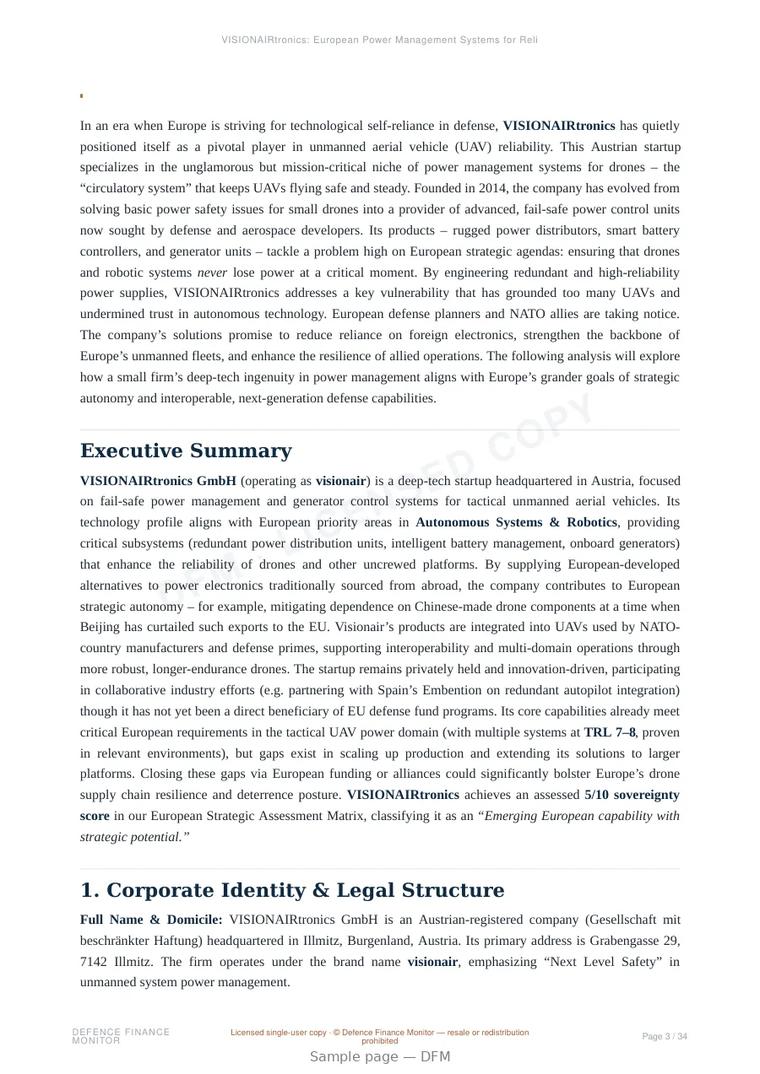 Sample page from “VISIONAIRtronics: European Power Management Systems for Reliable Tactical UAVs” — 35-page report