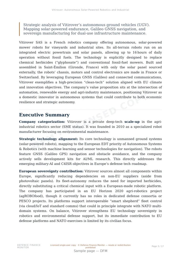 Sample page from “Vitirover: Autonomous Solar-Powered Robotics and Industrial Maintenance Systems” — 18-page report
