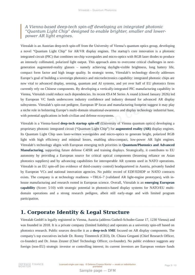 Sample page from “Vitrealab – Quantum Photonics” — 14-page report