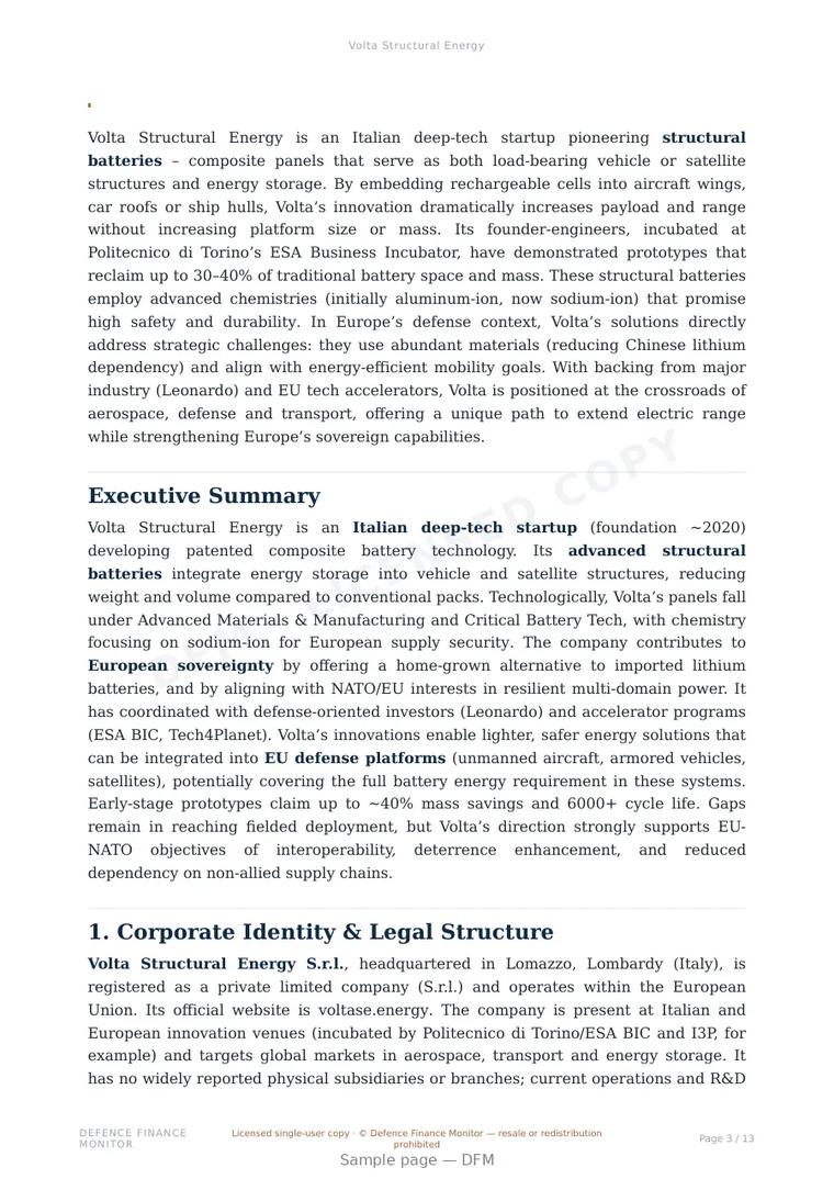 Sample page from “Volta Structural Energy” — 14-page report