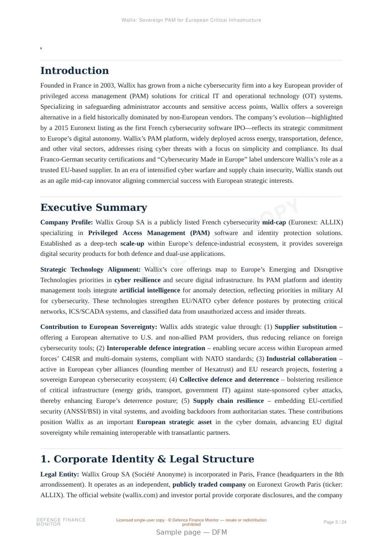Sample page from “Wallix: Sovereign PAM for European Critical Infrastructure” — 25-page report