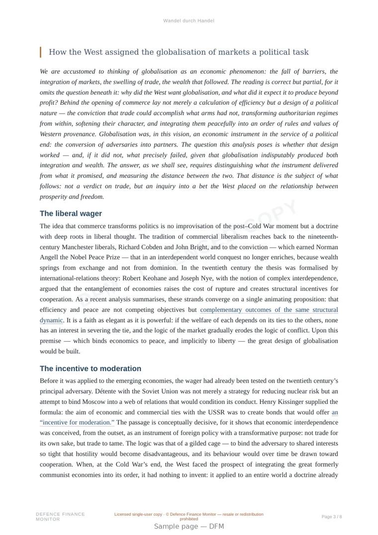 Sample page from “Wandel durch Handel” — 9-page report