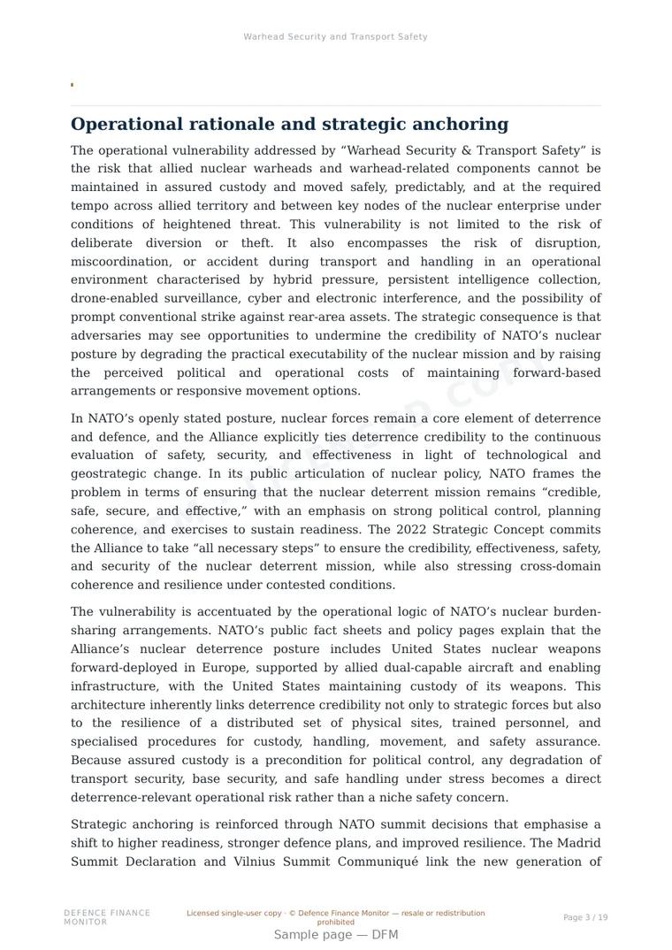 Sample page from “Warhead Security and Transport Safety” — 20-page report