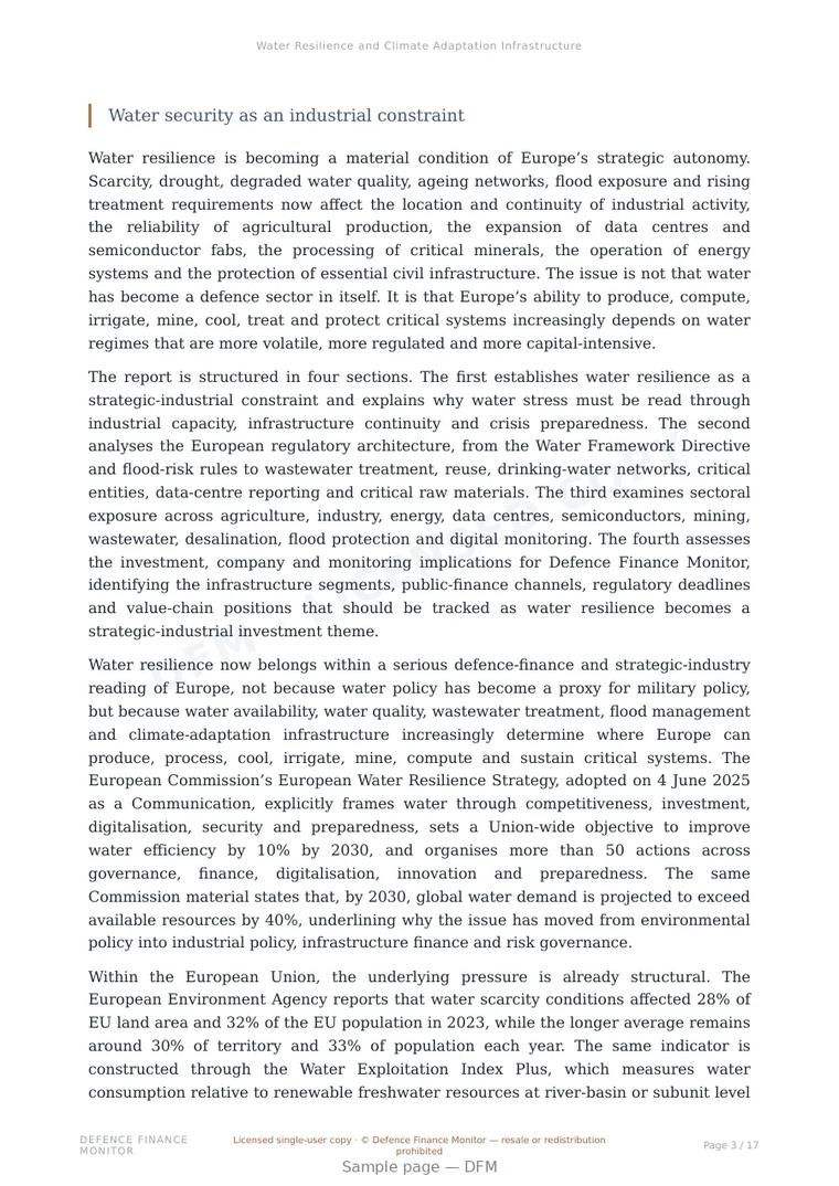 Sample page from “Water Resilience and Climate Adaptation Infrastructure” — 18-page report