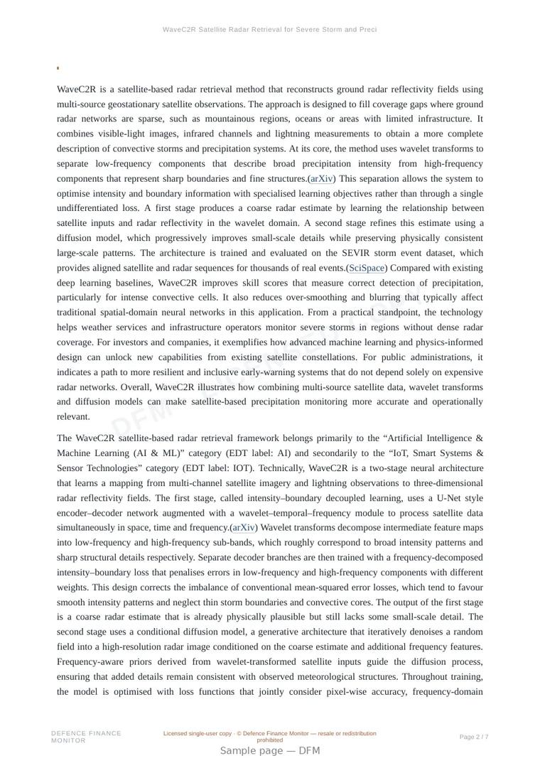 Sample page from “WaveC2R Satellite Radar Retrieval for Severe Storm and Precipitation Monitoring” — 8-page report