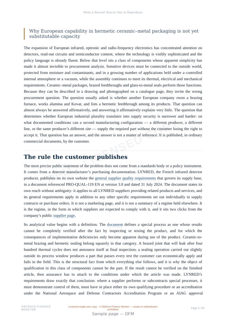 Sample page from “What a Second Source Has to Reproduce” — 21-page report