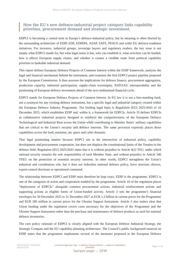 Sample page from “What is EDPCI? European Defence Projects of Common Interest, explained” — 17-page report