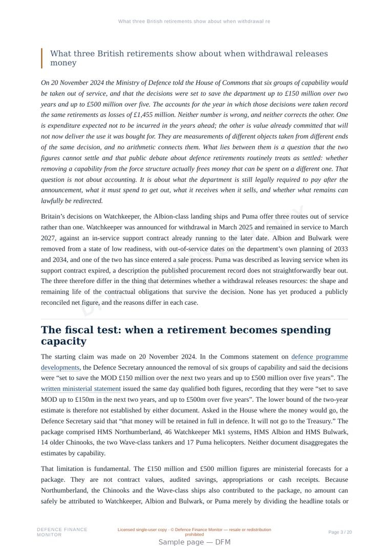 Sample page from “What three British retirements show about when withdrawal releases money” — 21-page report