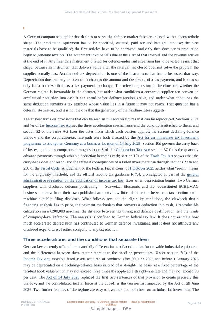 Sample page from “When Accelerated Deductions Can Support Equipment Investment Before Qualified Production” — 19-page report