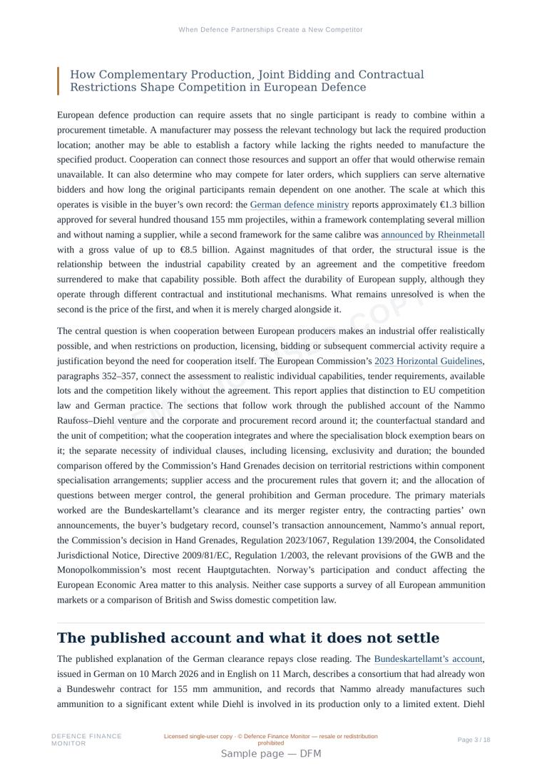 Sample page from “When Defence Partnerships Create a New Competitor” — 19-page report