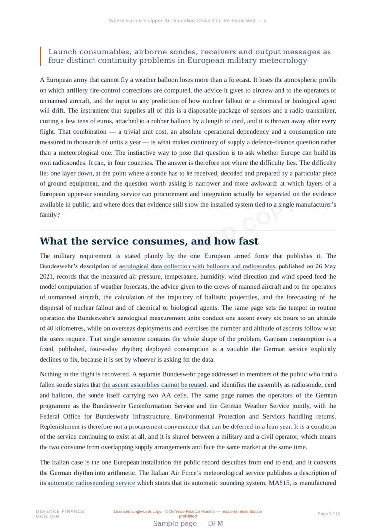 Sample page from “Where Europe’s Upper-Air Sounding Chain Can Be Separated — and Where It Cannot” — 19-page report