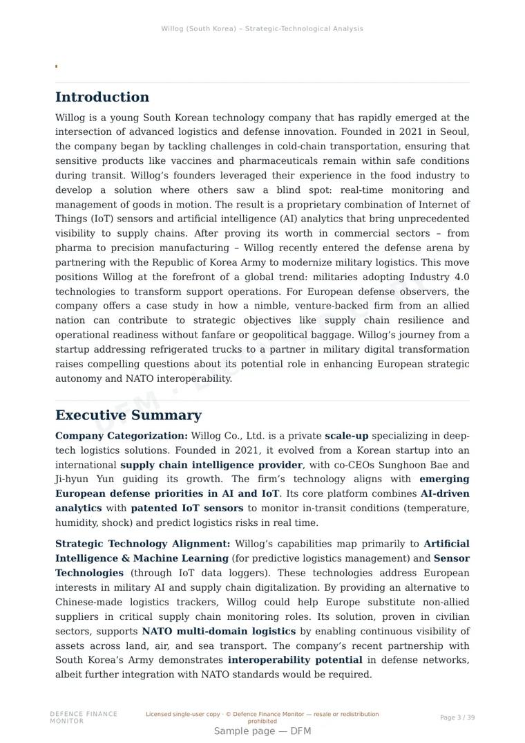 Sample page from “Willog — South Korea artificial intelligence company” — 40-page report
