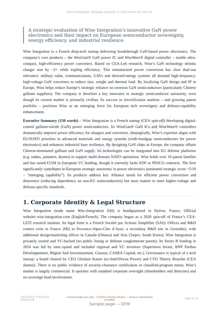 Sample page from “Wise Integration: Strategic Analysis of GaN Power ICs and Semiconductor Autonomy” — 13-page report