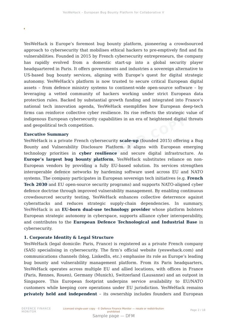 Sample page from “YesWeHack – European Bug Bounty Platform for Collaborative Vulnerability Discovery” — 19-page report