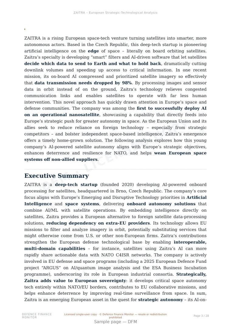 Sample page from “ZAITRA — Czech Republic edge ai inference company” — 29-page report
